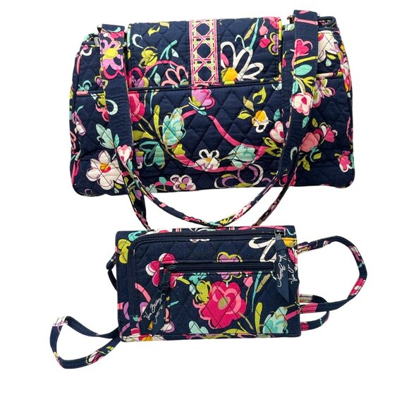Vera Bradley Edie Satchel and Crossbody Wallet in Retired Ribbon Pattern - Picture 2 of 12